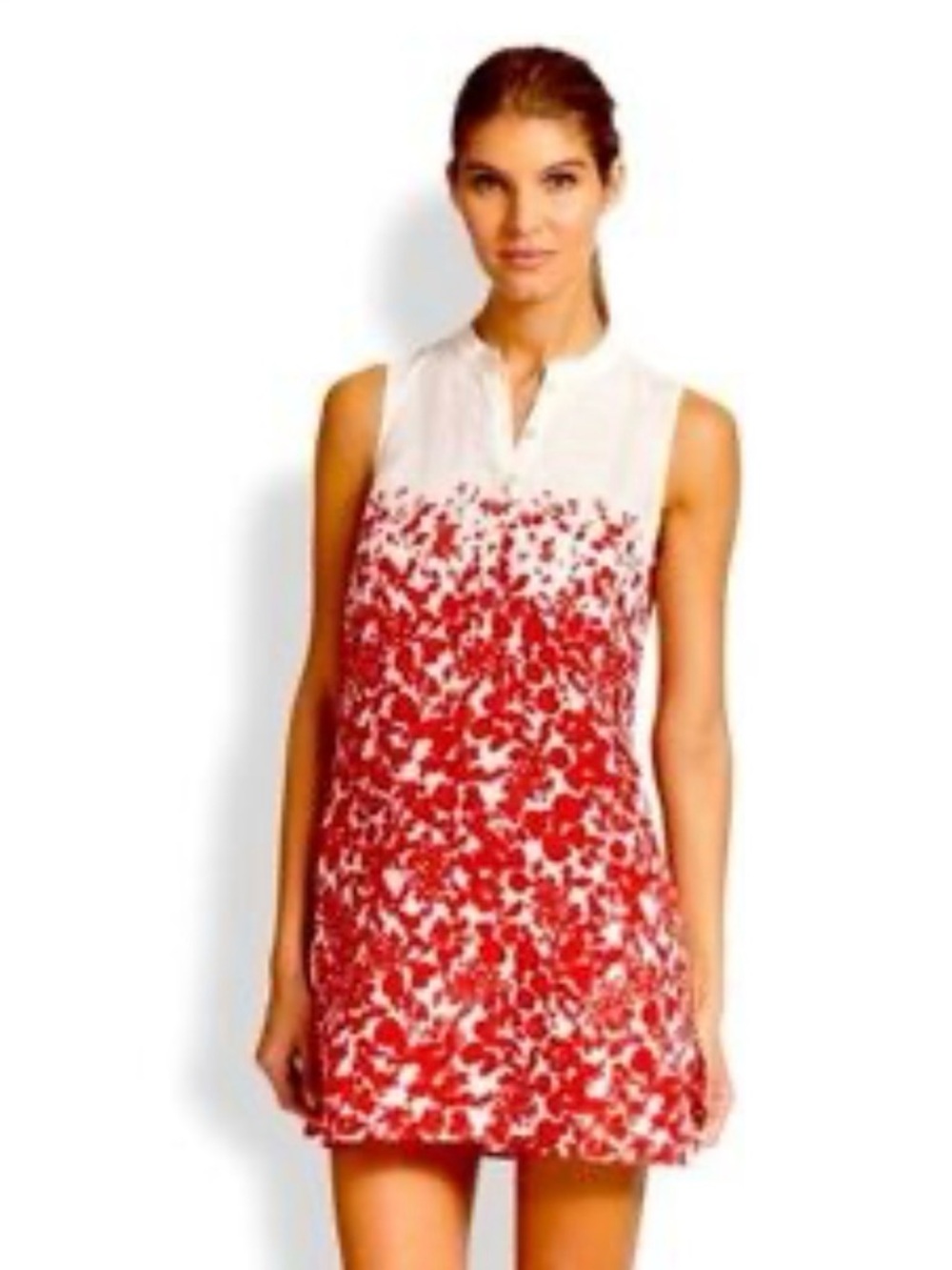 Tory Burch White Linen Popover Shirt with Orange Logo